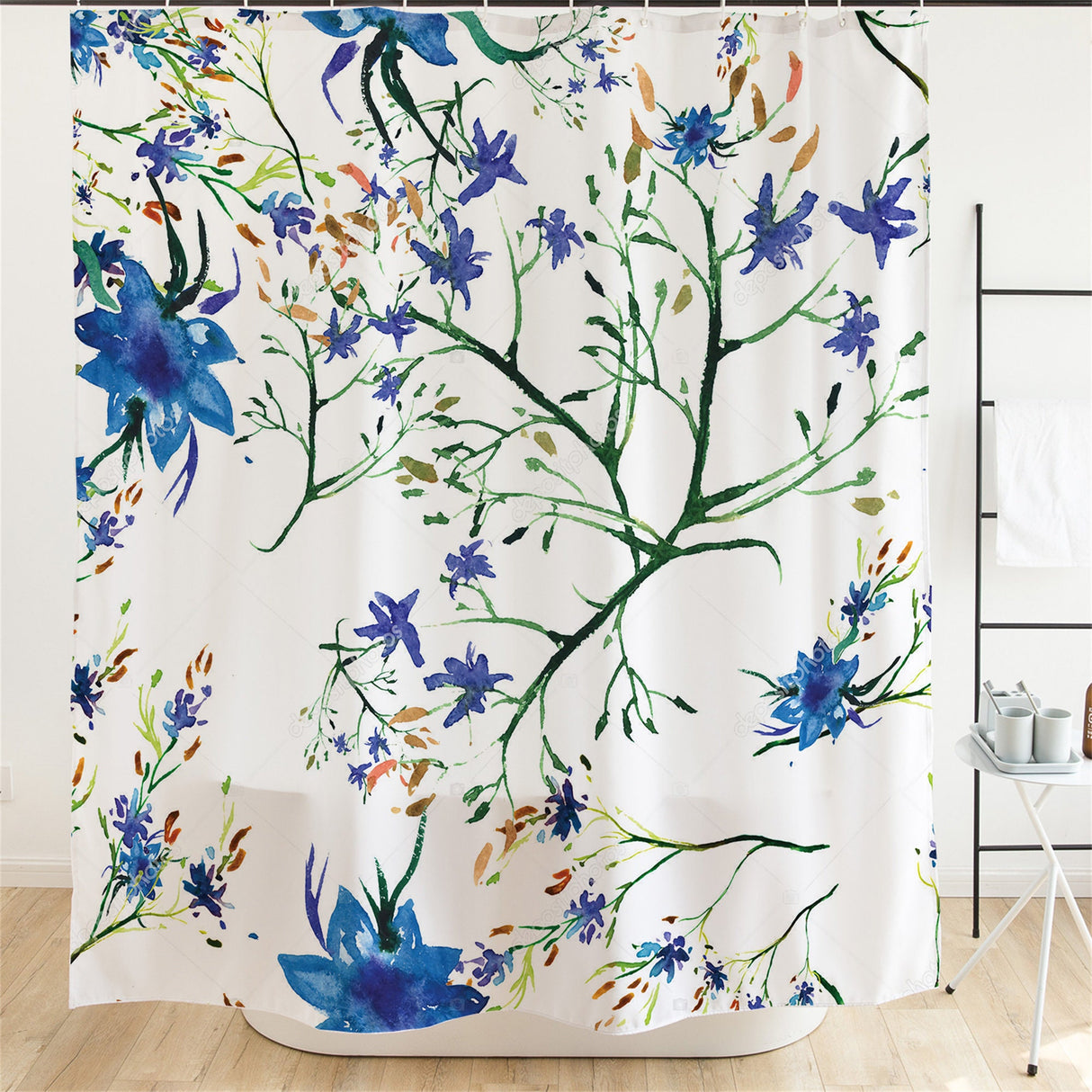 Ofat Home Japanese Color Flower Shower Curtain Waterproof Modern Fabric Bathroom Basics Shower Curtain