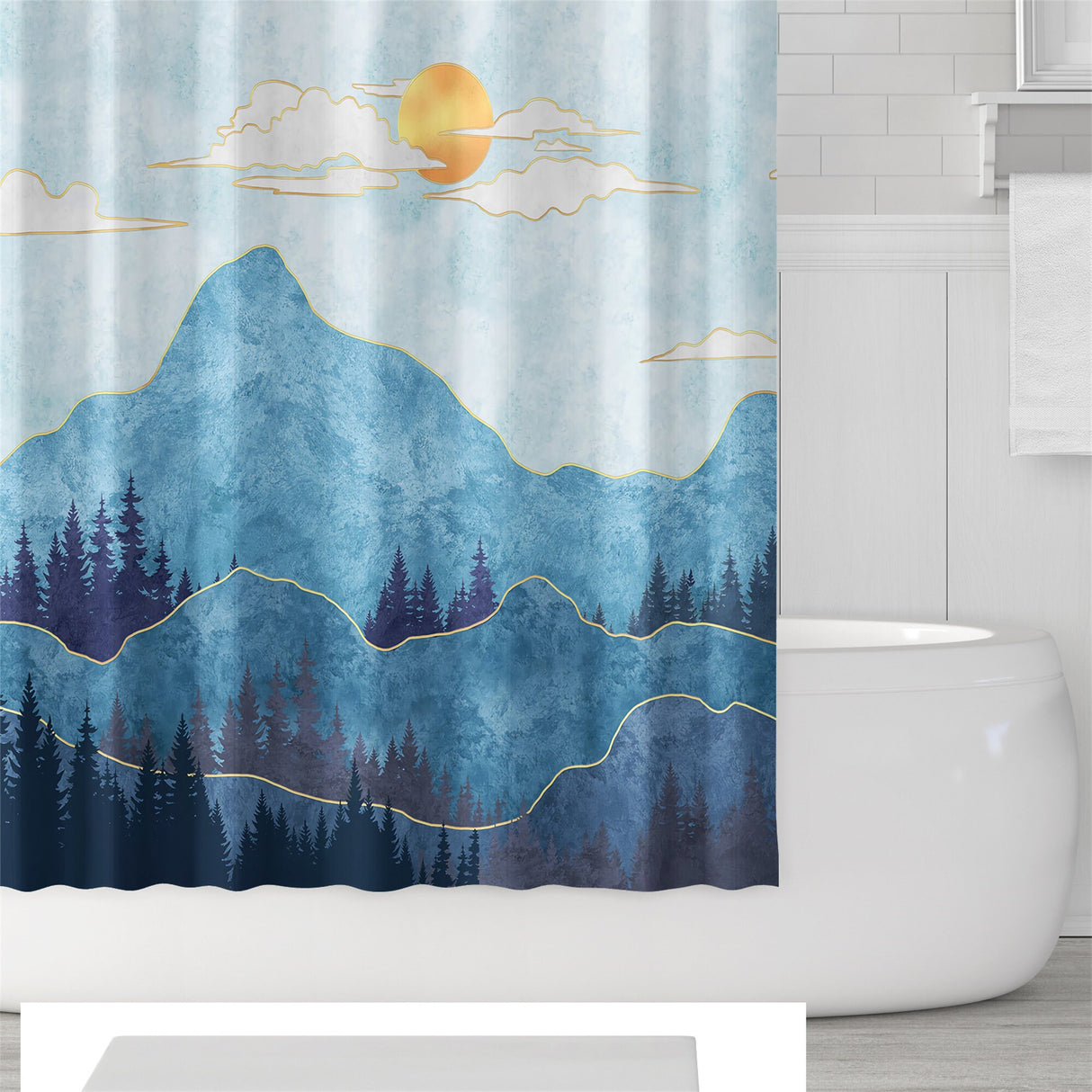 Ofat Home Japanese Mountain Forest Farmhouse Shower Curtain With Plastic Hooks 72x72 Inch, Waterproof Fabric Home For Bathroom Party Decor