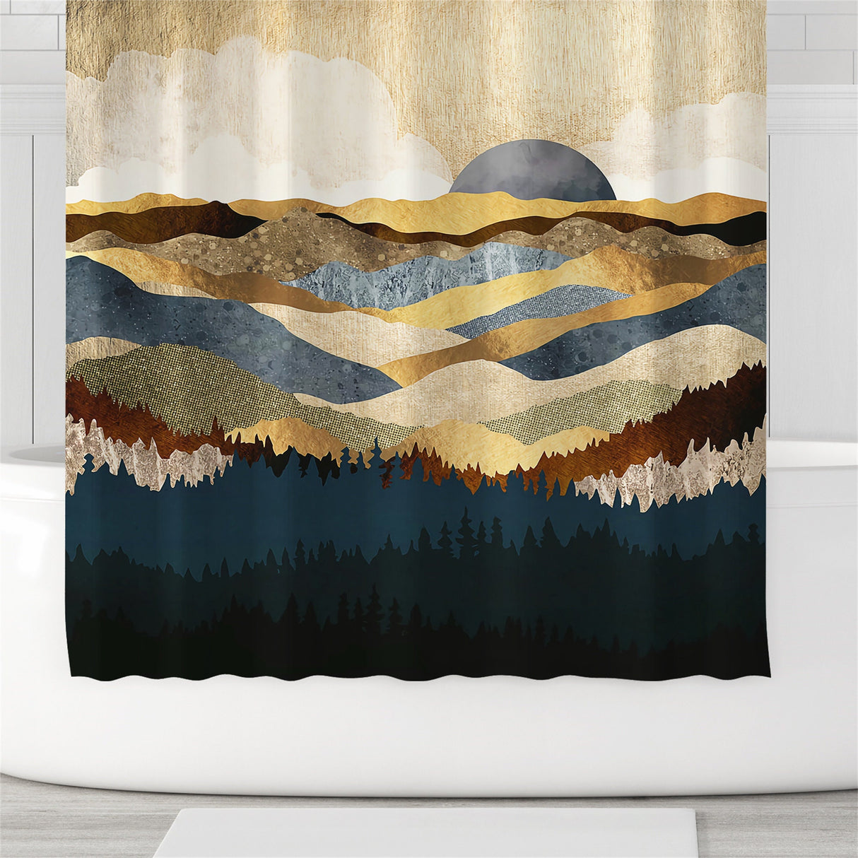 Ofat Home Mountain Forest farmhouse Shower Curtain with Hooks Heavy Fabric Bathroom Decor,Waterproof Fabric Home for Bathroom Decor