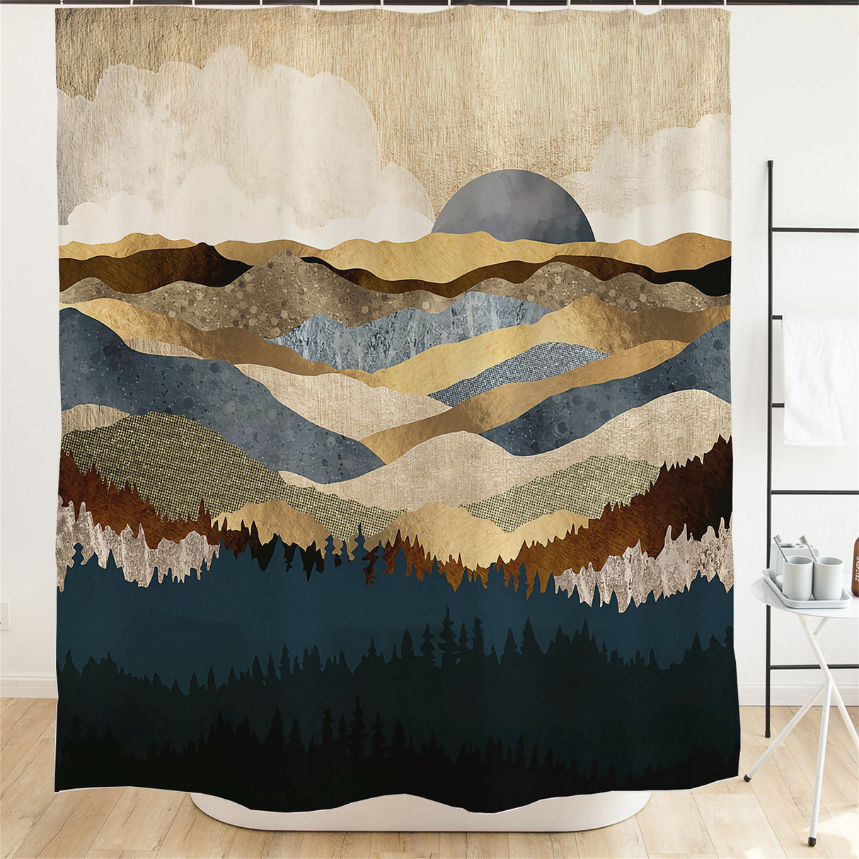 Ofat Home Mountain Forest farmhouse Shower Curtain with Hooks Heavy Fabric Bathroom Decor,Waterproof Fabric Home for Bathroom Decor