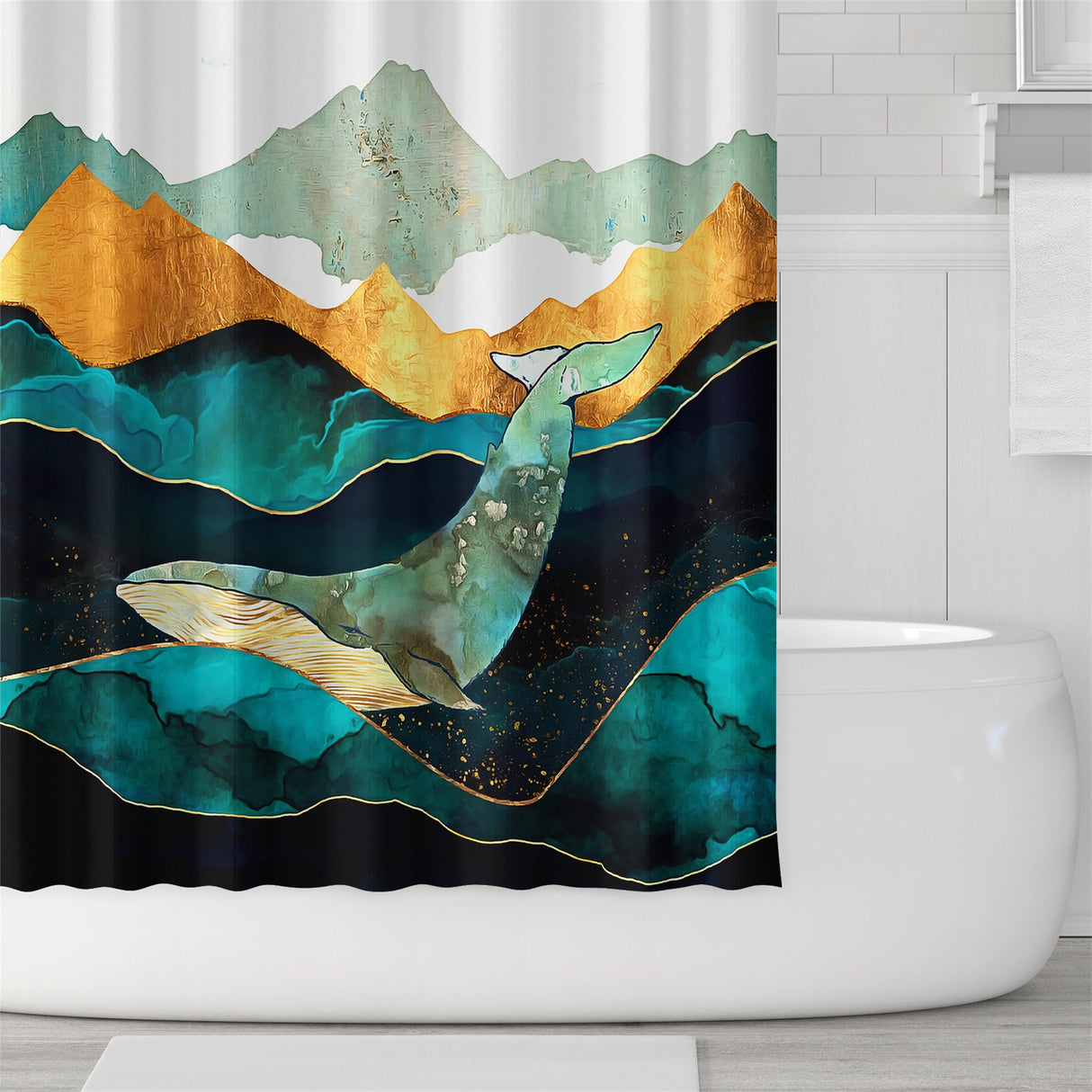 Ofat Home Lonely Whale Shower Curtain with Hooks Heavy Fabric Bathroom Decor, Waterproof Fabric Home for Bathroom Decor.