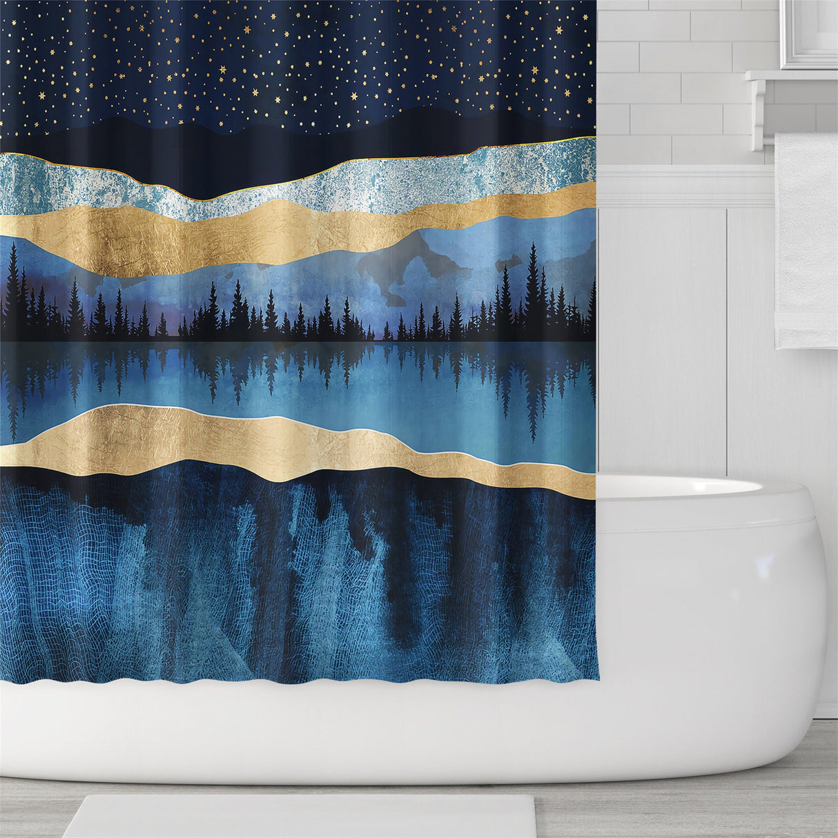 Ofat Home  Scenery Series Waterproof Modern Fabric Bathroom Shower Curtain Set  with Hooks Heavy Fabric Bathroom Decor