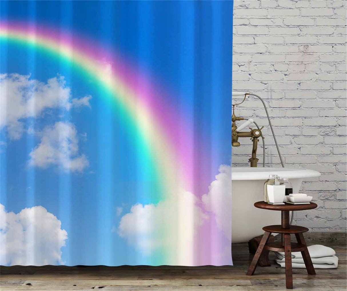 Ofat Home Rainbow Shower Curtain Sets With Hooks For Bathroom Tub Decor, Extra Long Heavy Fabric 150g Christmas Gifts Xmas Presents