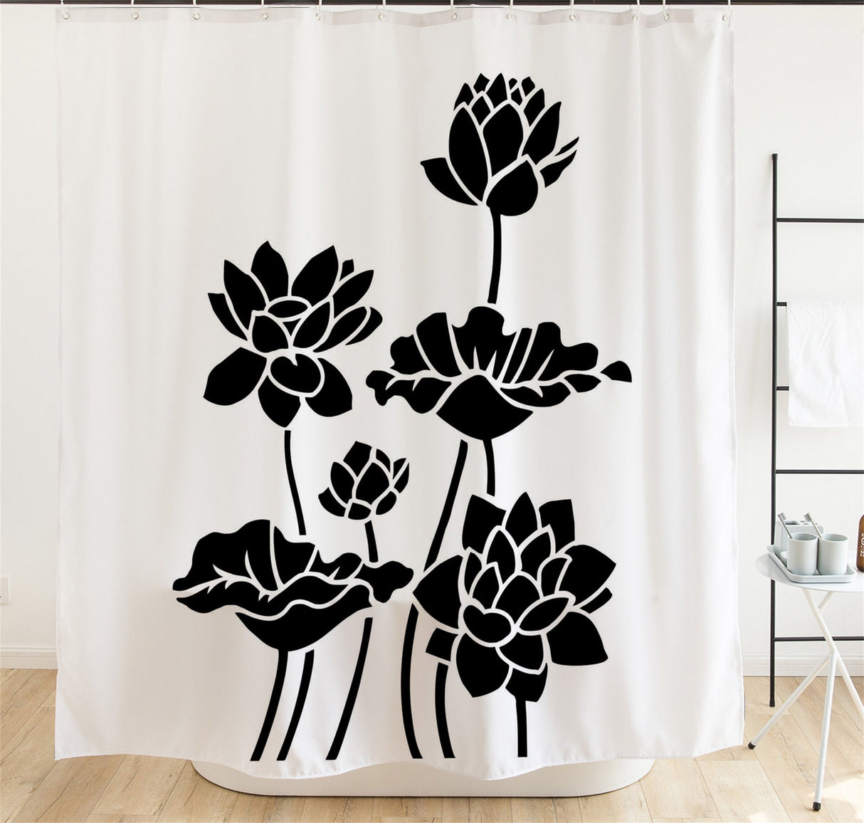 Ofat Home Black Lotus Shower Curtains / Hot Bath / Farmhouse Bathroom Decor / Rustic Decor / Bathroom Shower / Shower Curtain Set