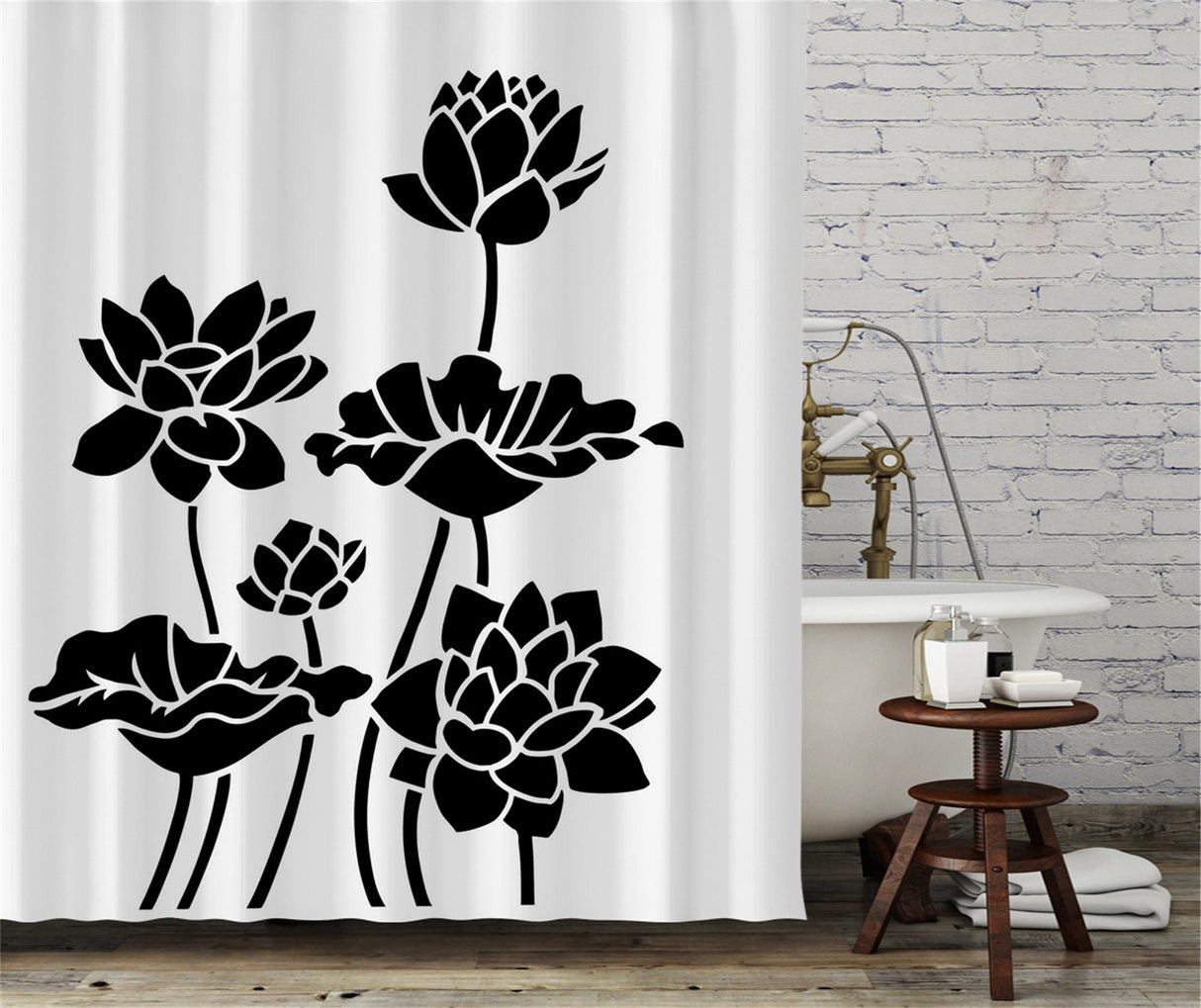 Ofat Home Black Lotus Shower Curtains / Hot Bath / Farmhouse Bathroom Decor / Rustic Decor / Bathroom Shower / Shower Curtain Set