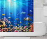 Japanese Blue Ocean for Sea Fish shower curtain With Plastic Hooks, 72x72 Inches, Sunset Shower Curtain Waterproof Modern Fabric