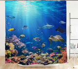 Japanese Blue Ocean for Sea Fish shower curtain With Plastic Hooks, 72x72 Inches, Sunset Shower Curtain Waterproof Modern Fabric