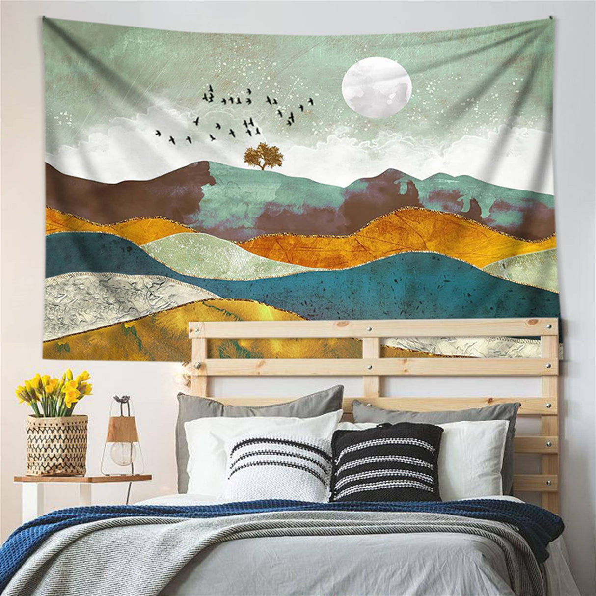 Home Abstract Mountain Tapestry Sunset Wall Hanging Boho Tapestry , Mountain Wall Art, Forest Tapestry