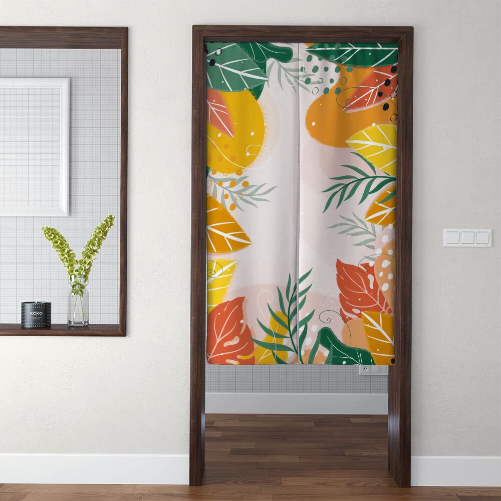 Yellow Rainforest Print Japanese Door Curtain, Plant Wall Hanging Tapestry, Noren Partition Home Divider Door Decor, Custom Size Curtains