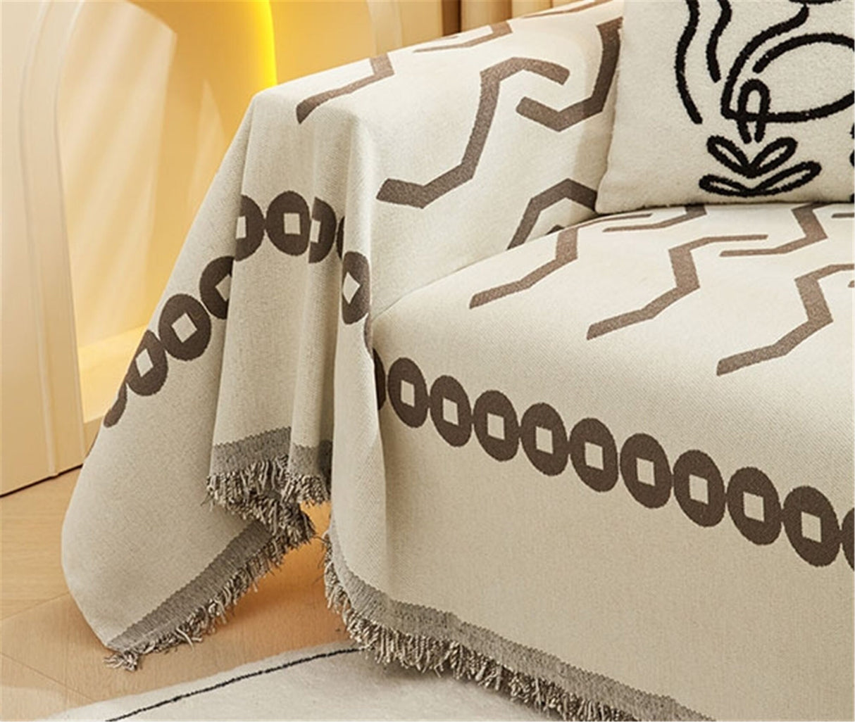 Minimalist Wavy Line Chenille Couch Cover, Soft Non-Slip Sofa Cover, Geometric Couch Cover, Washable Slipcover, Pet Furniture Protector