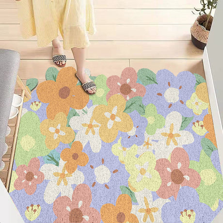 8 Style Flowers PVC Door Mat Rugs Funny Welcome for Front Doormat DIY Cutting Indoor/Outdoor Mats Non-Slip Easy to Clean