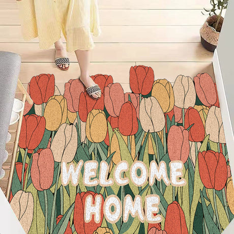 8 Style Flowers PVC Door Mat Rugs Funny Welcome for Front Doormat DIY Cutting Indoor/Outdoor Mats Non-Slip Easy to Clean