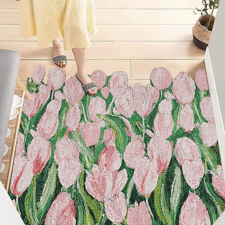 8 Style Flowers PVC Door Mat Rugs Funny Welcome for Front Doormat DIY Cutting Indoor/Outdoor Mats Non-Slip Easy to Clean