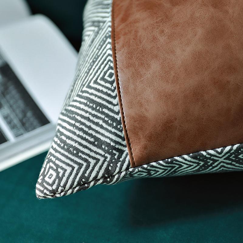 Cushion Cover Decorative Pillow Case Modern Art Geometric Leather Patchwork High Quality Coussin Room Sofa Decorating