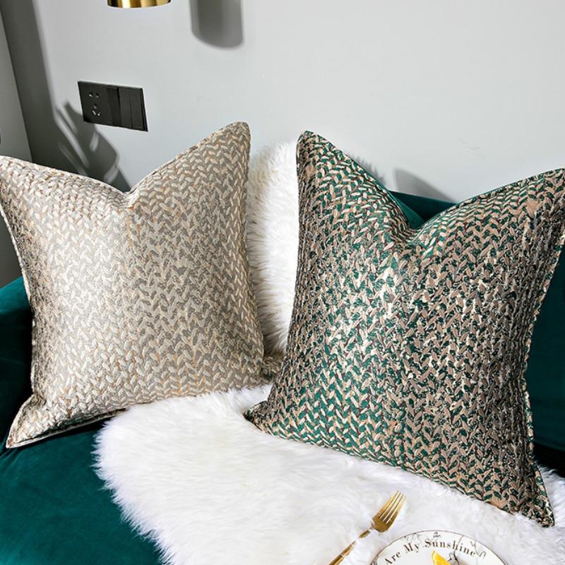 Cushion Cover Decorative Pillow Case Modern Simple Luxury Leaf Jacquard Champagne Coussin Sofa Chair Square Bedding