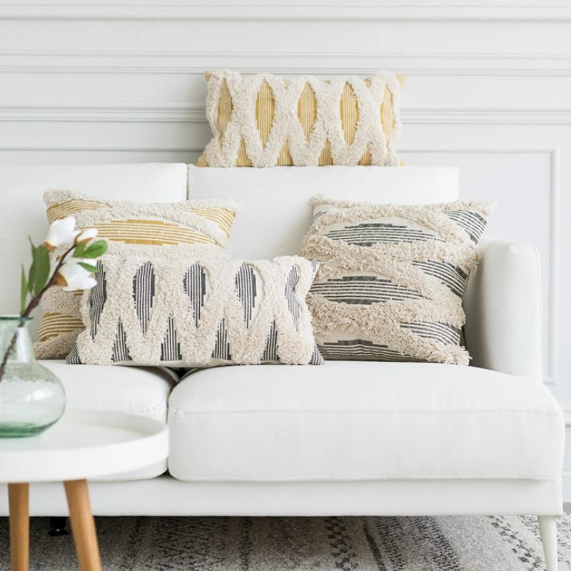 Cushion Cover Decorative Tufting Pillow Case Modern Simple Stripe Geometric Home Sofa Chair Bedding