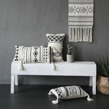 Cushion Cover Decorative Waist Pillow Case Nordic Geometric White Black Lines Tufted Tassels Modern Sofa Chair Cousin