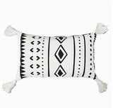 Cushion Cover Decorative Waist Pillow Case Nordic Geometric White Black Lines Tufted Tassels Modern Sofa Chair Cousin