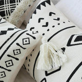 Cushion Cover Decorative Waist Pillow Case Nordic Geometric White Black Lines Tufted Tassels Modern Sofa Chair Cousin