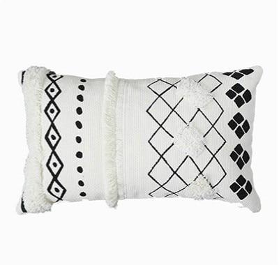 Cushion Cover Decorative Waist Pillow Case Nordic Geometric White Black Lines Tufted Tassels Modern Sofa Chair Cousin