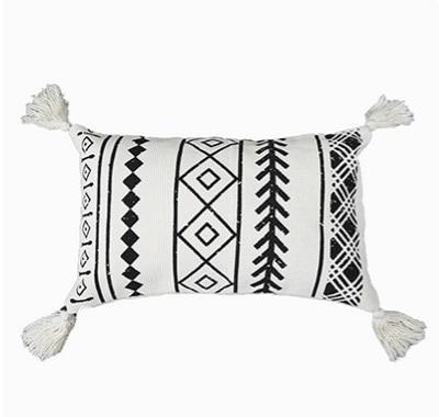 Cushion Cover Decorative Waist Pillow Case Nordic Geometric White Black Lines Tufted Tassels Modern Sofa Chair Cousin