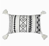 Cushion Cover Decorative Waist Pillow Case Nordic Geometric White Black Lines Tufted Tassels Modern Sofa Chair Cousin