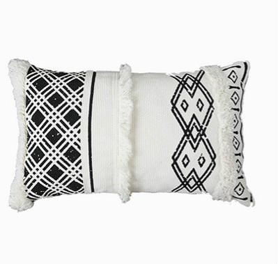 Cushion Cover Decorative Waist Pillow Case Nordic Geometric White Black Lines Tufted Tassels Modern Sofa Chair Cousin