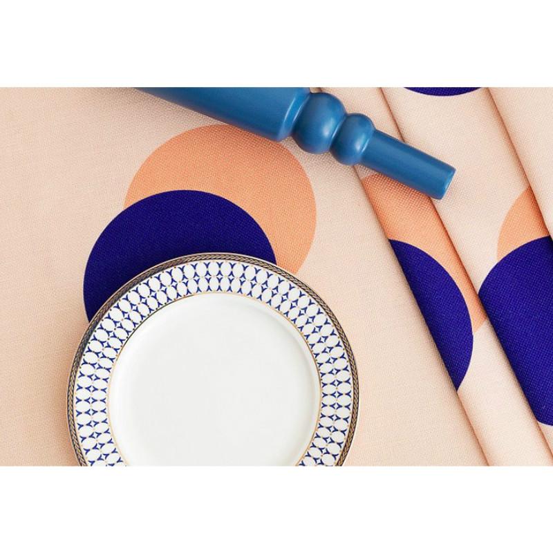 Modern Retro Blue Polka Dot Tablecloth for Home, Party, Table Cover Housewarming Gift Ideas