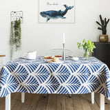 Tablecloth Party Table Cover Fabric Modern Geometric Blue Print Fashion Desk Decorate Heavy Linen Cotton Blend Textile