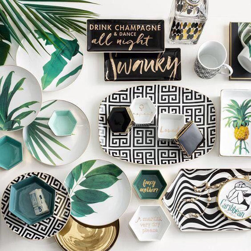 Set of Four Tropical Plant Plates Tableware Home Accessories