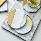 Set of Four Marble and Gold Colored Geometric Coasters