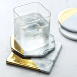 Set of Four Marble and Gold Colored Geometric Coasters