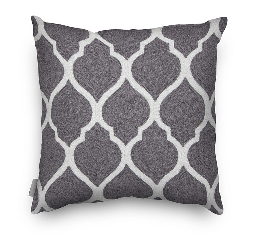 Geometric Embroidery Cushion Cover  - Grey Trellis Pattern