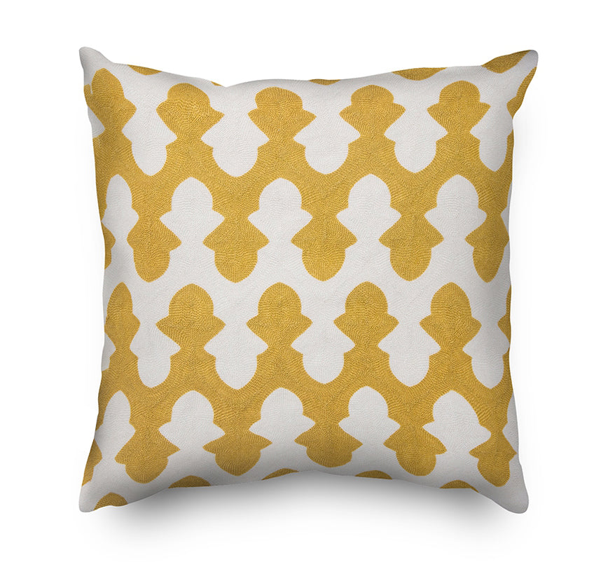 Yellow Geometric Pattern Embroidery Cushion Cover  - Mustard Yellow and White