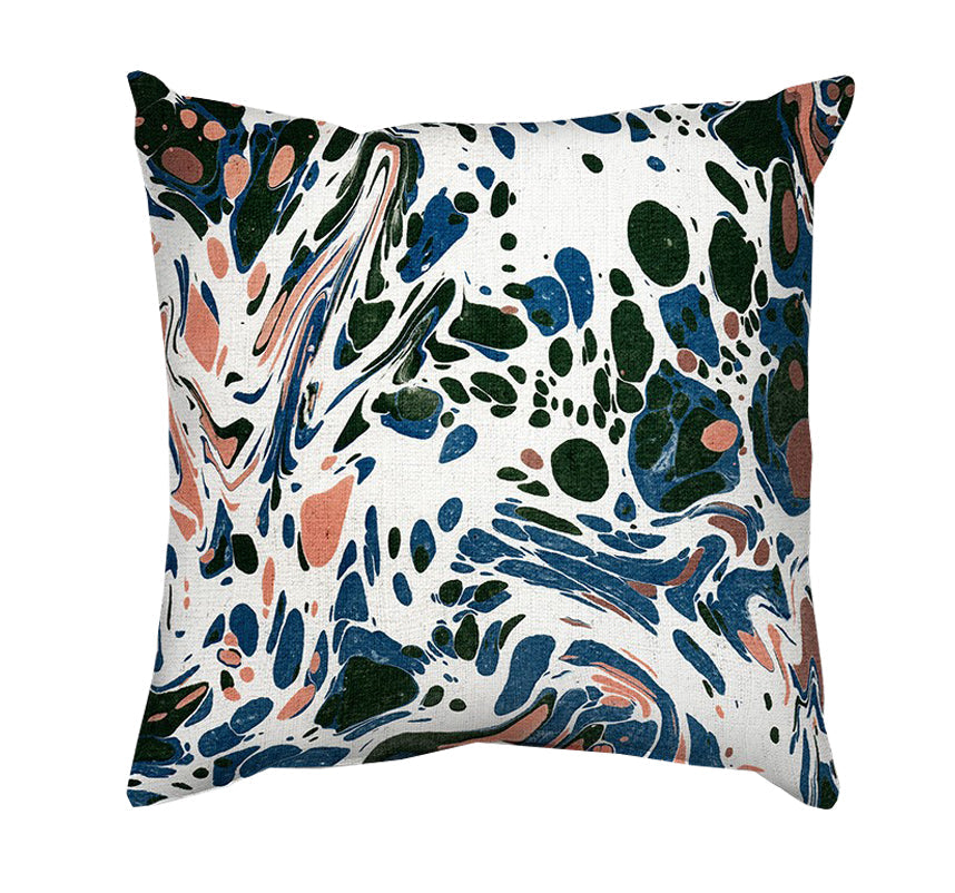 Printed Cushion Cover - Marble Painting in White, Pink and Blue