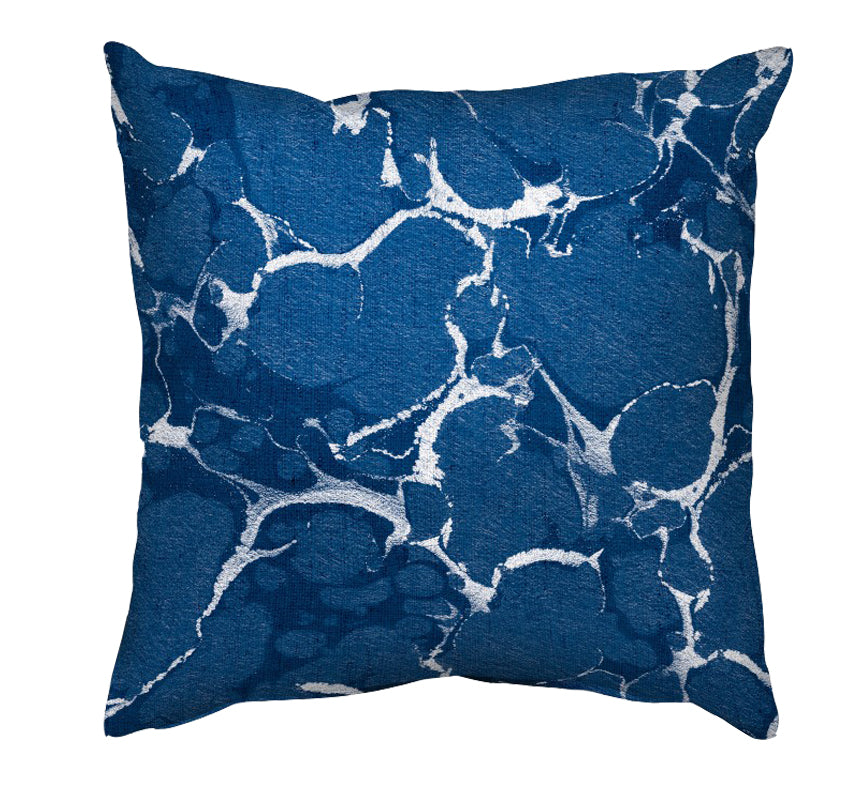Printed Cushion Cover - Marble Painting in White and Blue