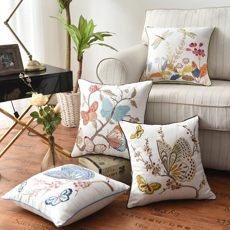 Papillon Embroidered Pillow Covers