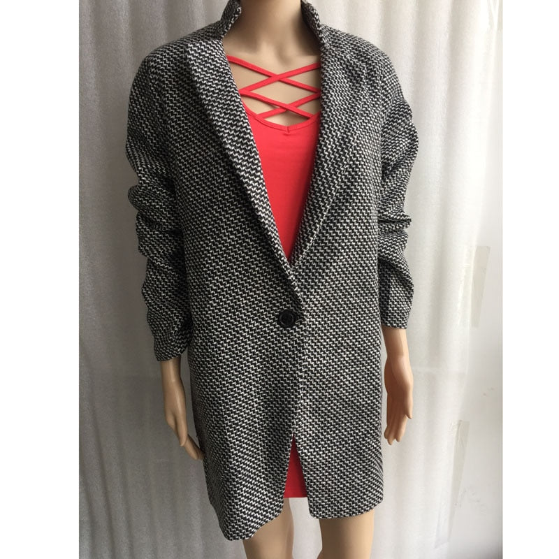 Wool Blend Trench Turn-down Collar Long Sleeve Coat