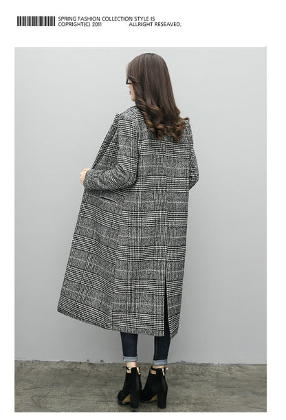 Plaid Loose Long Single Breasted Woolen Coats