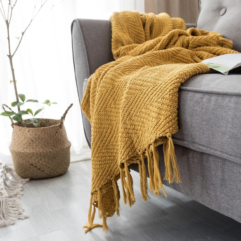 The Goldenrod Herringbone Throw Blanket