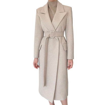 Wool Long Coat With belt lace Up Coats