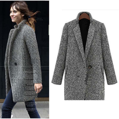 Wool Blend Trench Turn-down Collar Long Sleeve Coat