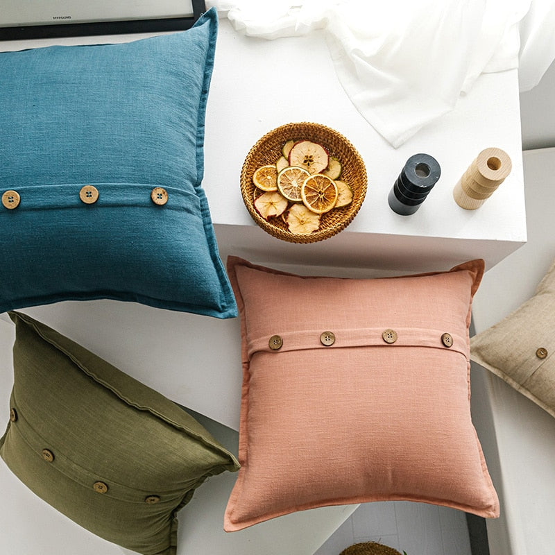 The Buttoned-Up Linen Pillow Cover