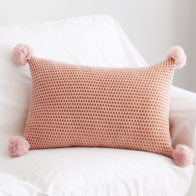 Polly Pom Pom Lumbar Knit Pillow Cover