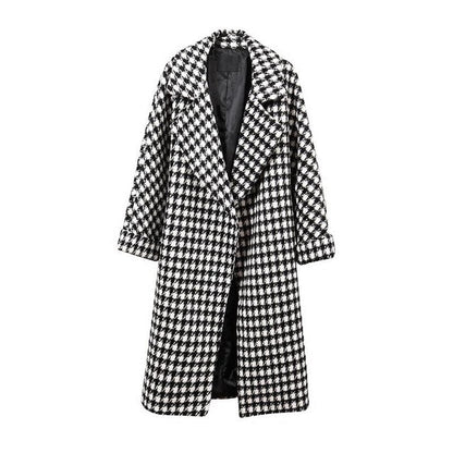 Plaid Wool Turn-down Collar Loose Thick Long coat