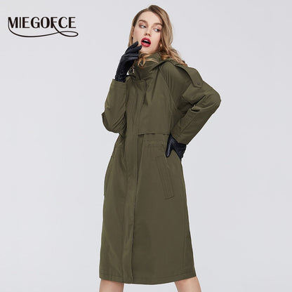 Trench Cloak Windproof with Resistant Collar with Hood Windbreaker Coat