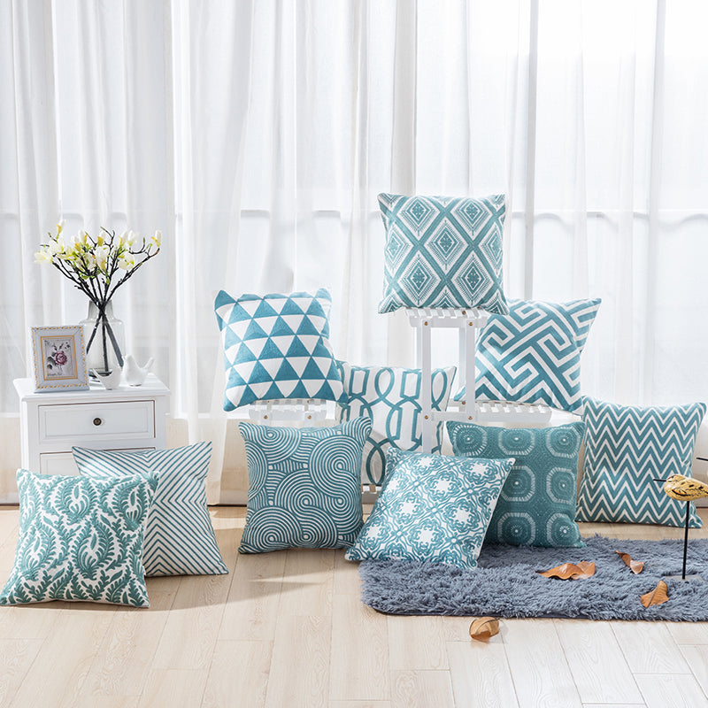 Seafoam Blue Geometric Pillow Covers