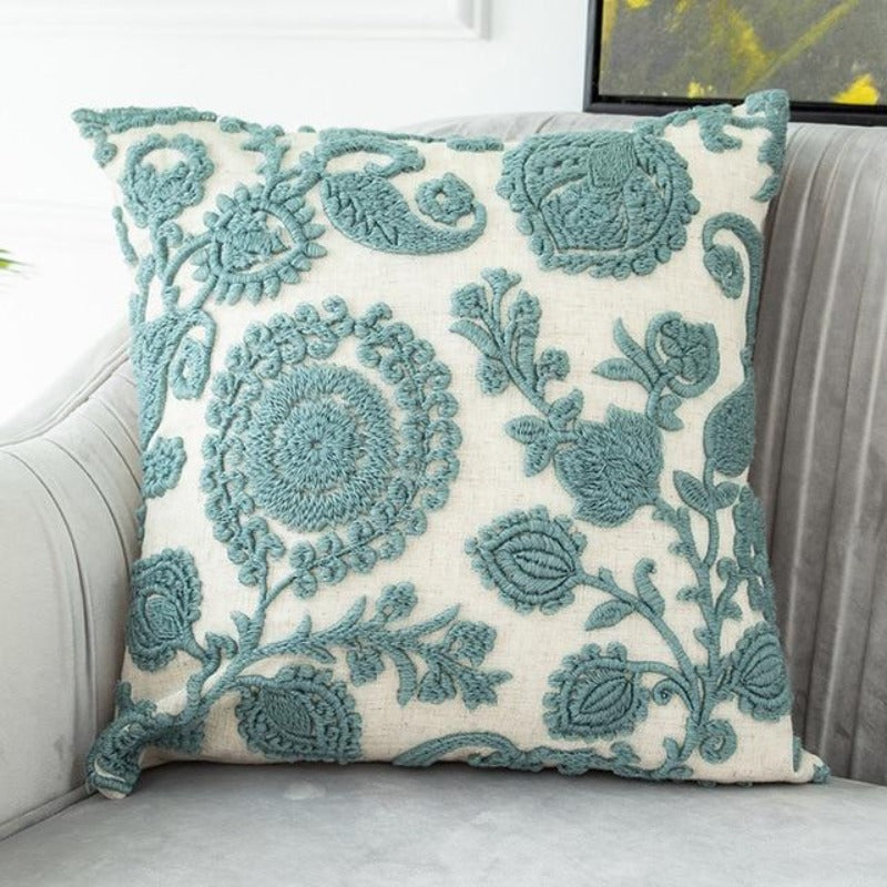 The Jacobean Floral Embroidered Pillow Cover