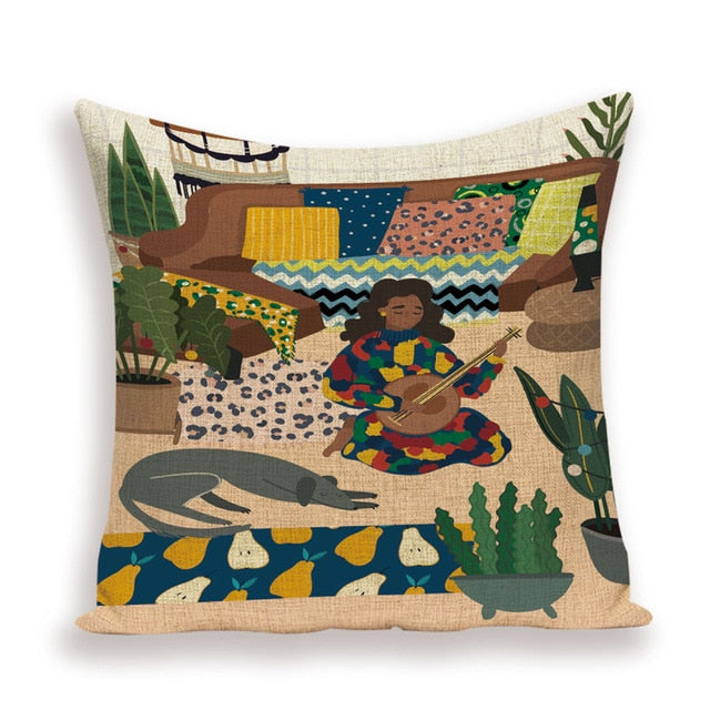 Kvinna Art Linen Pillow Covers