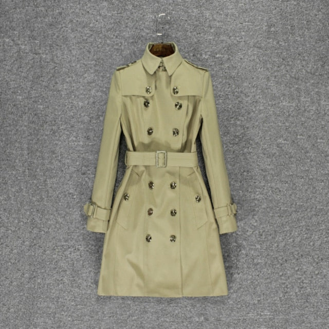 Trench long style British classic double-breasted coat